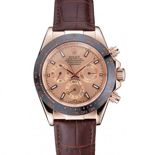 Rolex Cosmograph Daytona Brown Dial Rose Gold Case Brown Leather Bracelet 1454243